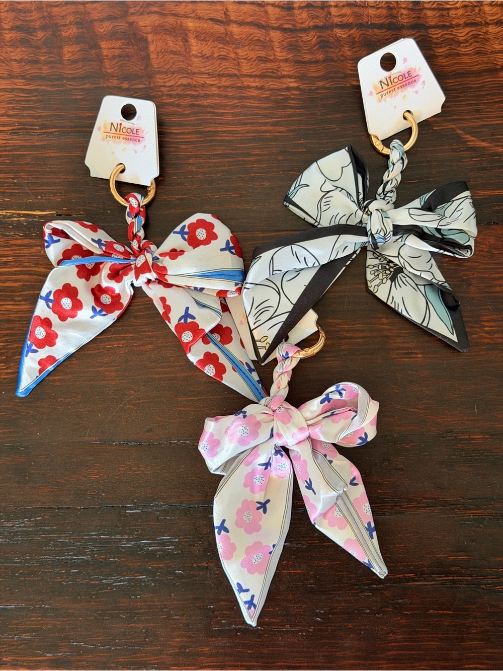 Floral Bow Bag Charm Keychains (1) NWT